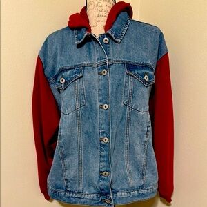 BloomChic Hooded Patchwork Jean Jacket 14/16 NWOT